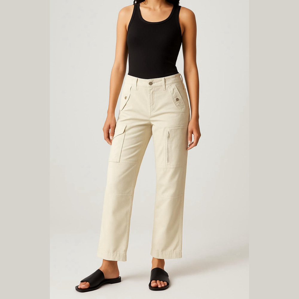 ** Lauren Ralph Lauren Cream Cotton Rayon Blend Twill Cargo Pants Size 6